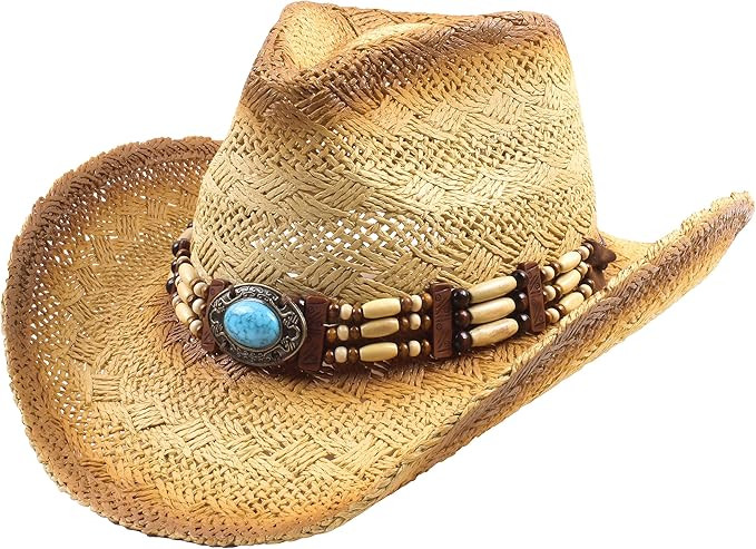 Queue Essentials Men & Women's Woven Straw Cowboy Cowgirl Hat Western Outback w/Wide Brim | Amazon (US)