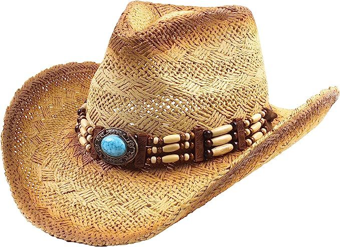 Queue Essentials Men & Women's Woven Straw Cowboy Cowgirl Hat Western Outback w/Wide Brim | Amazon (US)