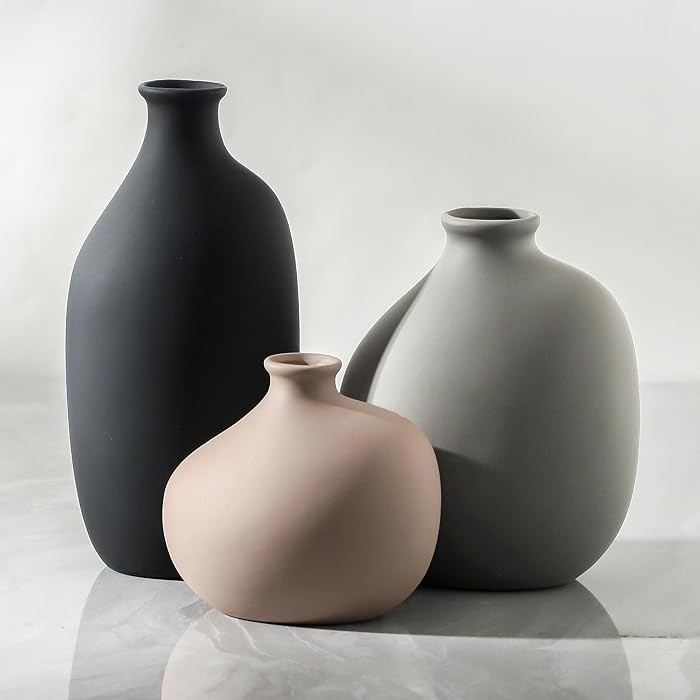 Juego de 3 jarrones de cerámica, jarrones de cerámica rústica moderna para decoración del hog... | Amazon (US)