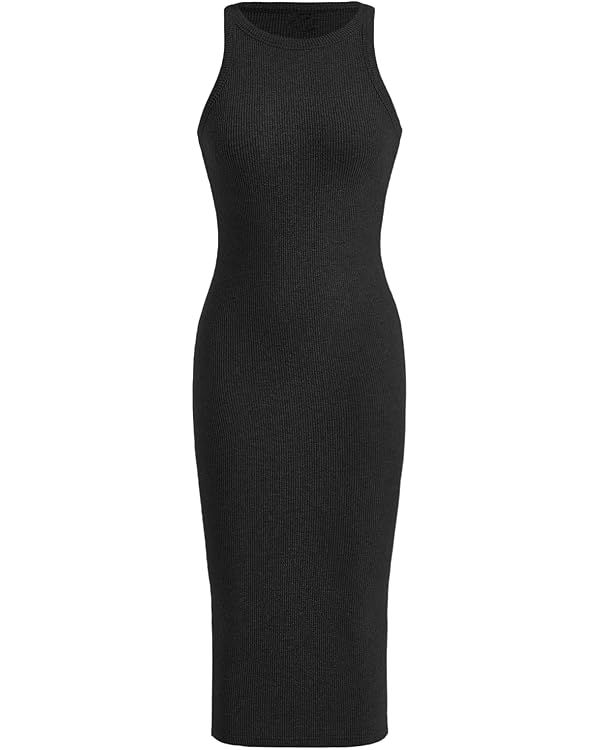 Verdusa Women's Basic Ribbed Knit Sleeveless Midi Tank Dress Crewneck Knit Bodycon Dress | Amazon (US)