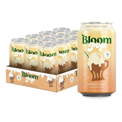 Bloom Pop Prebiotic Soda 12 Pack, Rootbeer Float Flavor, 12oz Cans | Prebiotic Soda for Gut Health, Low Calorie Soda, No Caffeine, Healthy Soft Drink Alternative | Amazon (US)