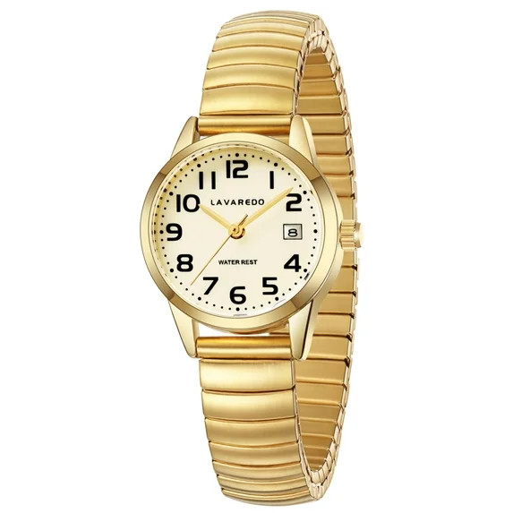 Gold Watches for Women Easy Reader Analog Ladies Quartz Watches with Stainless Steel Expansion Ba... | Walmart (US)