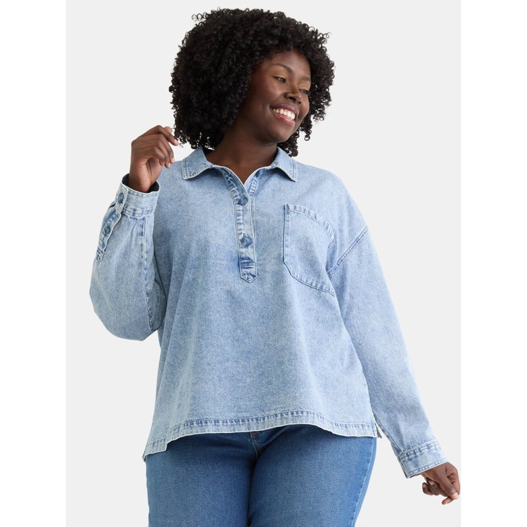 Time and Tru Women's and Women's Plus Denim Popover, Sizes XS-4X | Walmart (US)