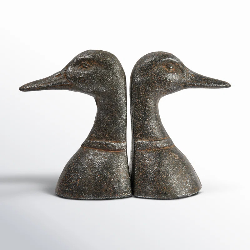 Caselyn Decorative Distressed Cast Metal Duck Head Bookends (Set of 2) | Wayfair North America