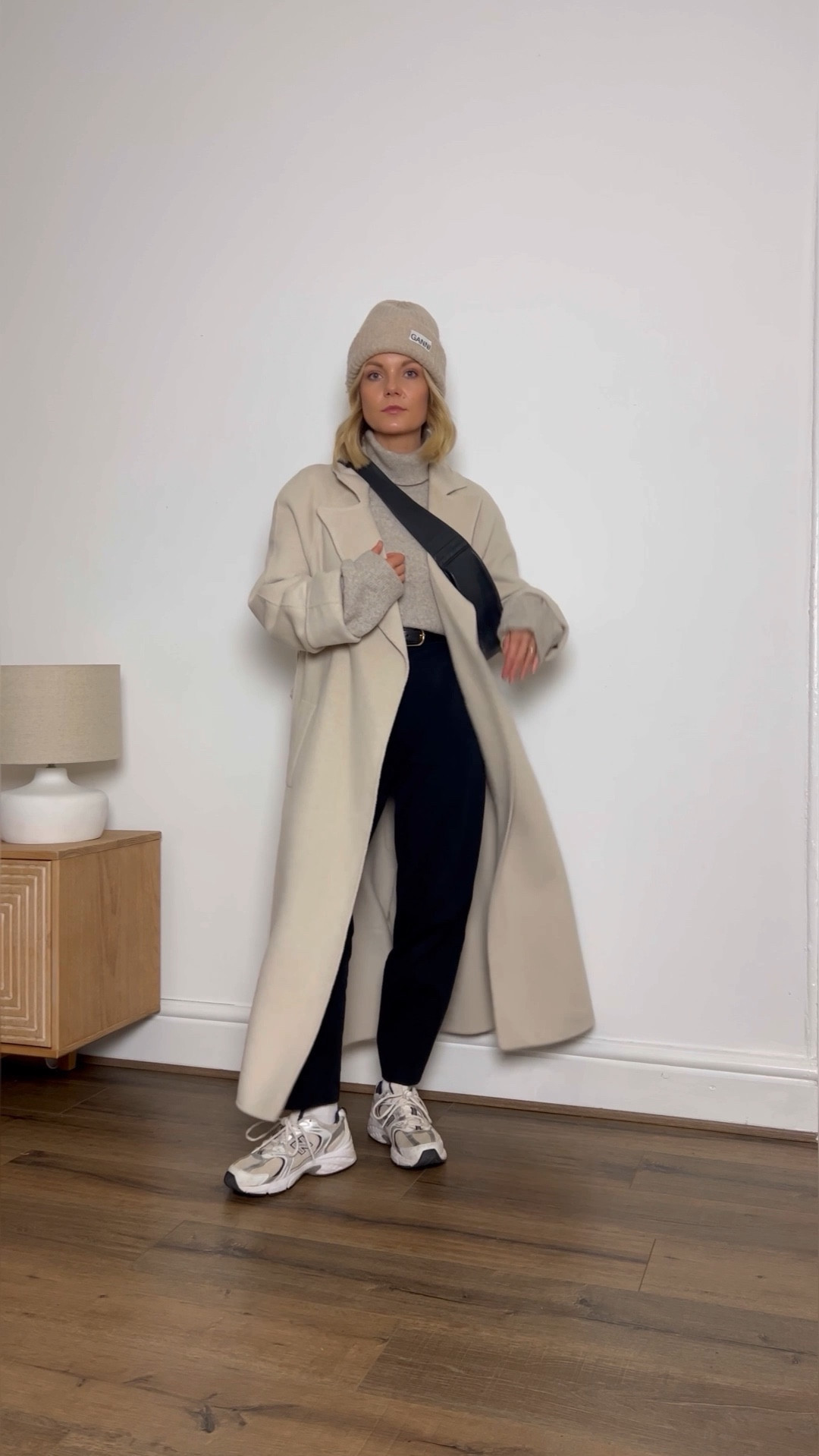Winter style, winter fashion, outfit inspiration, Ganni Hat, casual style, beige wool coat, tailored black trousers, New Balance trainers, turtleneck jumper 

#LTKstyletip #LTKeurope #LTKSeasonal