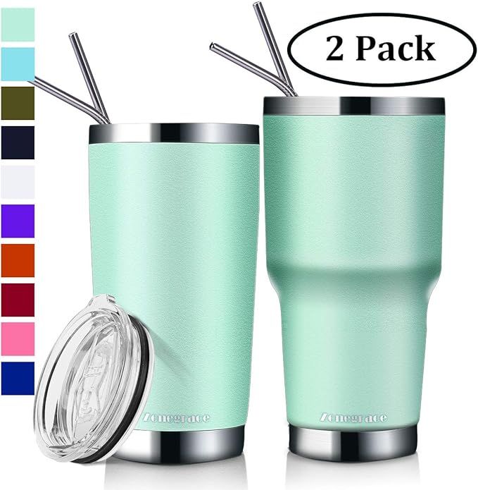 Zonegrace 2 Pack Seafoam 20 oz and 30 oz Classic Tumbler with Straw Lid Travel Mug Gift Vacuum In... | Amazon (US)