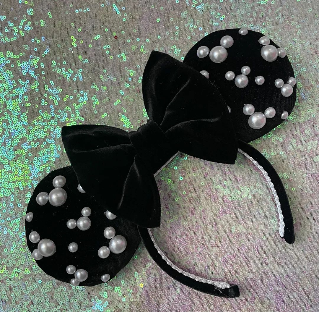 Black Velvet Pearl Minnie Ears - Etsy | Etsy (US)