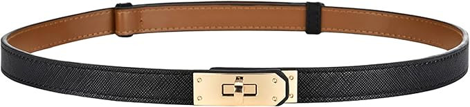 Adjustable Thin Belts for Women Leather Skinny Belt for Women Dresses Solid Color Alloy Turn Lock... | Amazon (US)