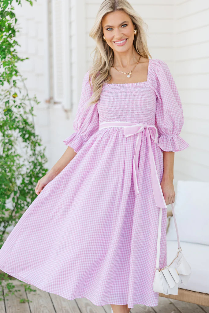 All I Want Pink Gingham Midi Dress | The Mint Julep Boutique