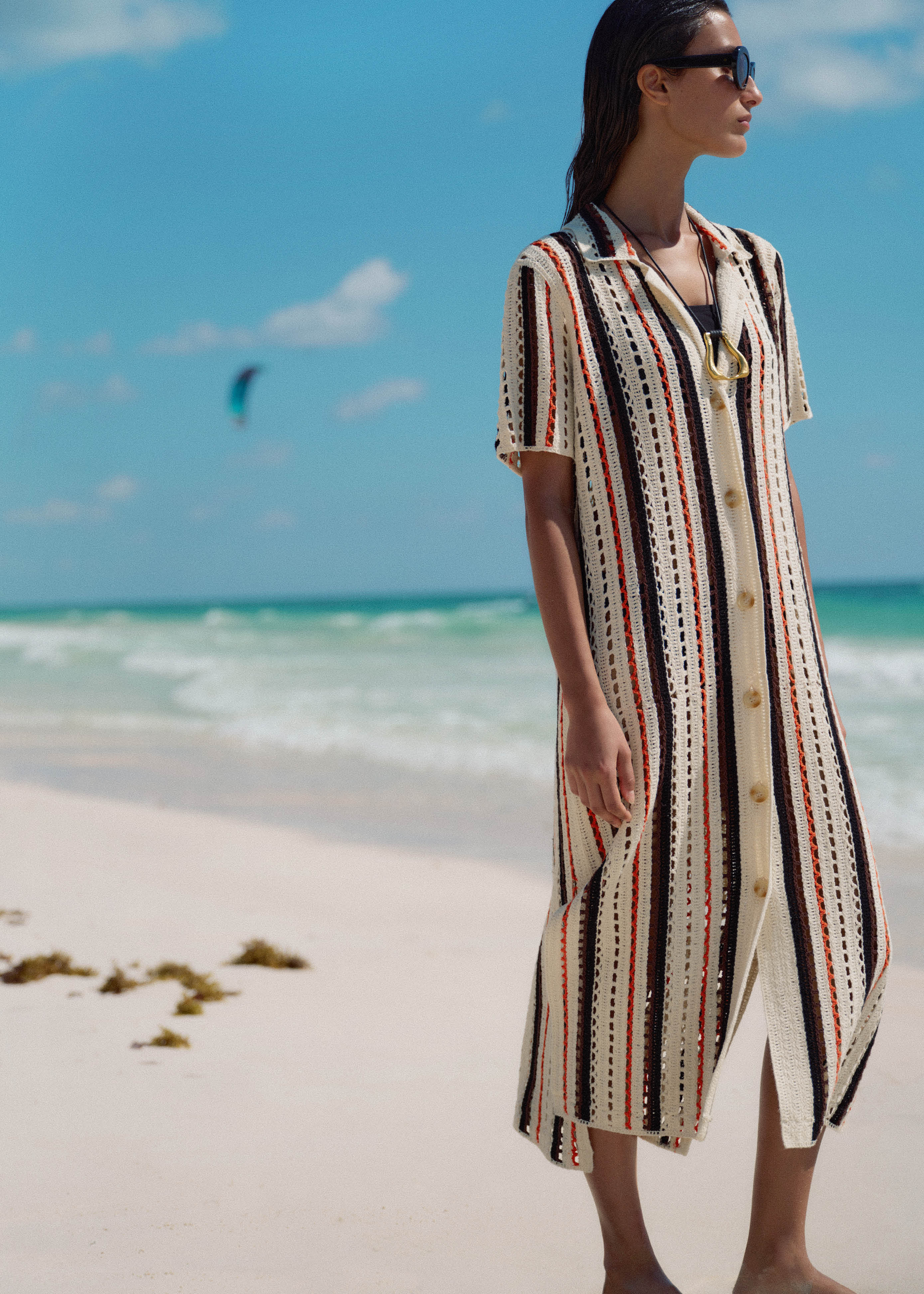 Women's Cream Stripe Knit Midi Dress | ME+EM | ME+EM Global (Excluding US)