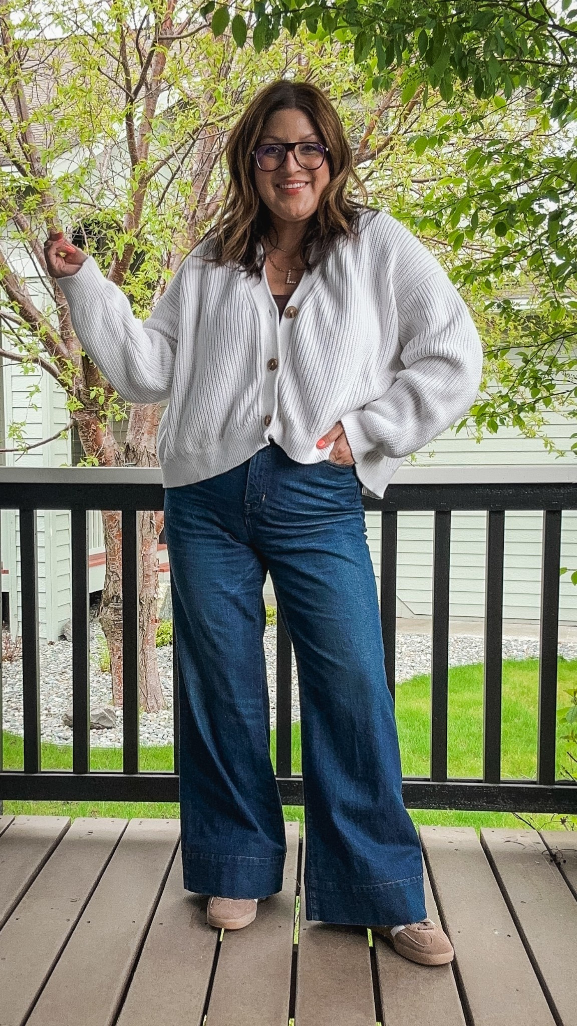 Quince cardigan (XL)
Old Navy tank (XL)
J. Crew flare jeans (12), are sold out but I linked a similar more affordable option
Adidas

#LTKMidsize #LTKOver40 #LTKStyleTip