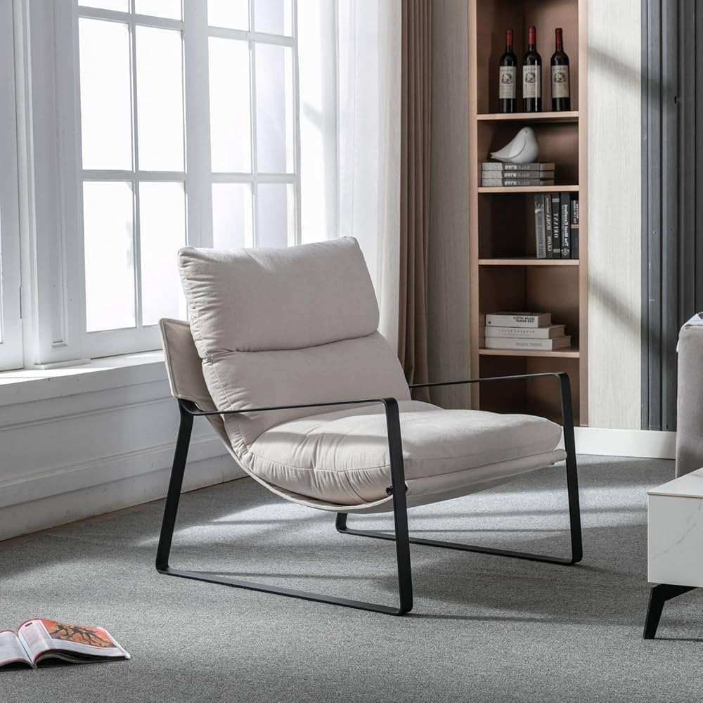 Modern Accent Chairs with Armrs, Upholstered Reading Chair with Metal Frame, Lounge Chair Chenill... | Amazon (US)