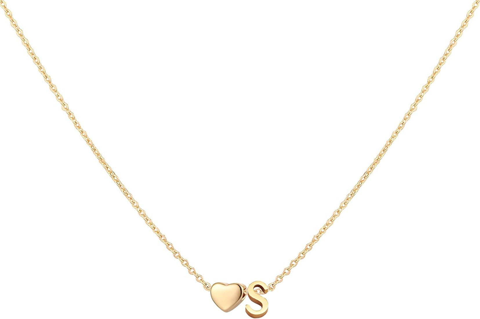 Initial Heart Necklace,18K Gold Plated Stainless Steel Tiny Heart Letter Necklace Personalized Mo... | Amazon (US)