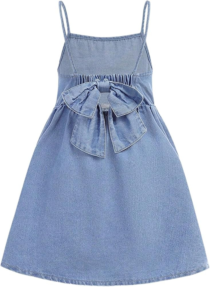 WDIRARA Toddler Girl's Cute Denim Dress Bow Back Cami Jean Dress Flared Swing Sundress | Amazon (US)
