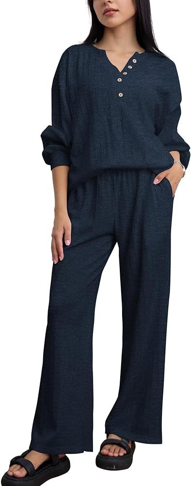 Ekouaer Womens 2 Piece Outfits Long Sleeve Knit Sweater Lounge Set Slouchy Pajama Set Cozy Loose ... | Amazon (US)