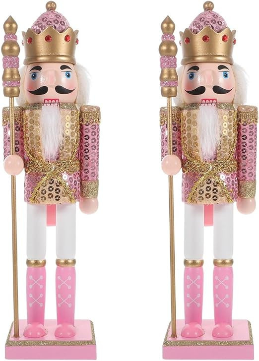 Garneck Pink Nutcracker- Pair of Christmas Nutcracker Ornament, Gorgeous Nutcracker with Cane and... | Amazon (US)