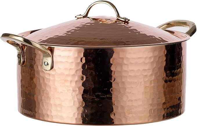 DEMMEX 1.2MM Thick Hammered Copper Soup Pot Casserole Pan Dish Dutch Oven, 4 Quarts (9" x 4") | Amazon (US)
