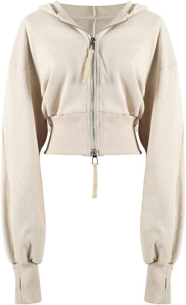 Arssm Cropped Hoodie Women Zip Up Long Sleeve Sweatshirts Casual Fashion Hooded Workout Jacket Cr... | Amazon (US)
