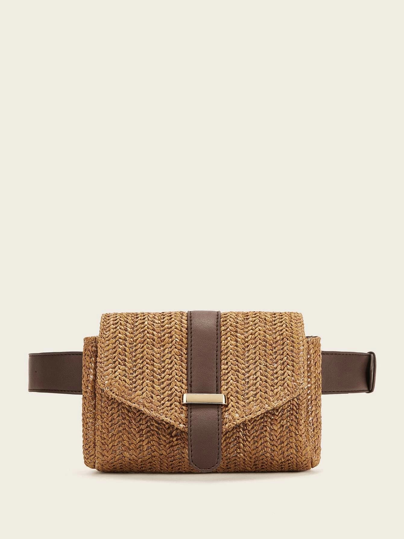 Straw Detail Flap Fanny Pack | SHEIN