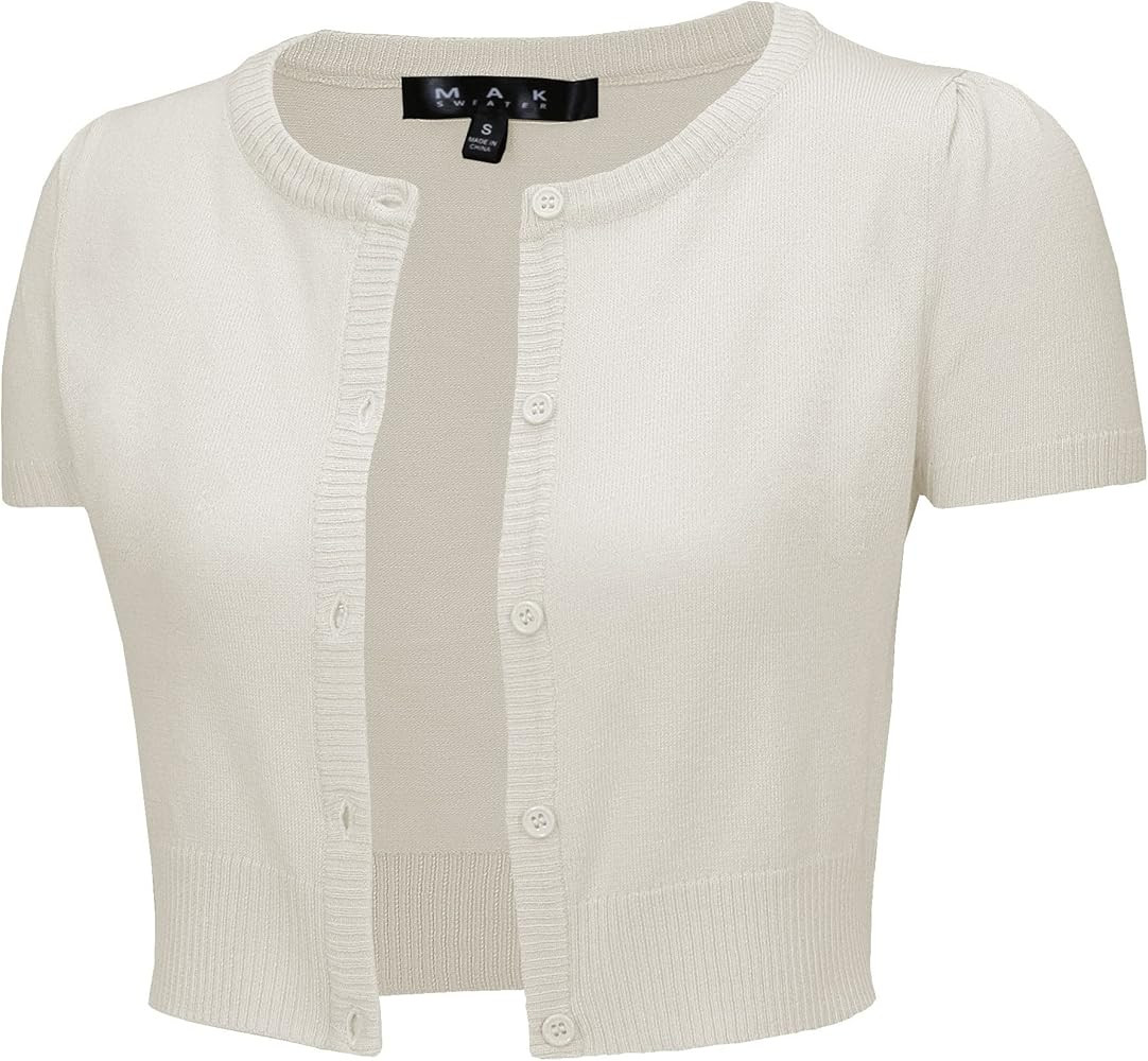 Women's Cropped Bolero Cardigan – Short Sleeve Crewneck Basic Classic Casual Button Down Knit S... | Amazon (US)