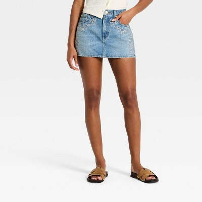 Women's Embroidered Mini Skirt - Universal Thread™ Medium Wash 00 | Target