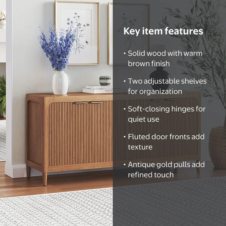 My Texas House Linden Fluted Buffet Cabinet Sideboard with Adjustable Shelves, Warm Brown | Walmart (US)