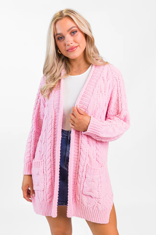 Perfect Day Pink Chenille Cable Knit Cardigan | Pink Lily