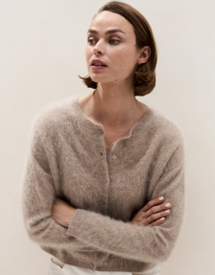 The White Company Brushed Cashmere Cardigan, Soft Blush, Size: M | The White Company UK & ROW