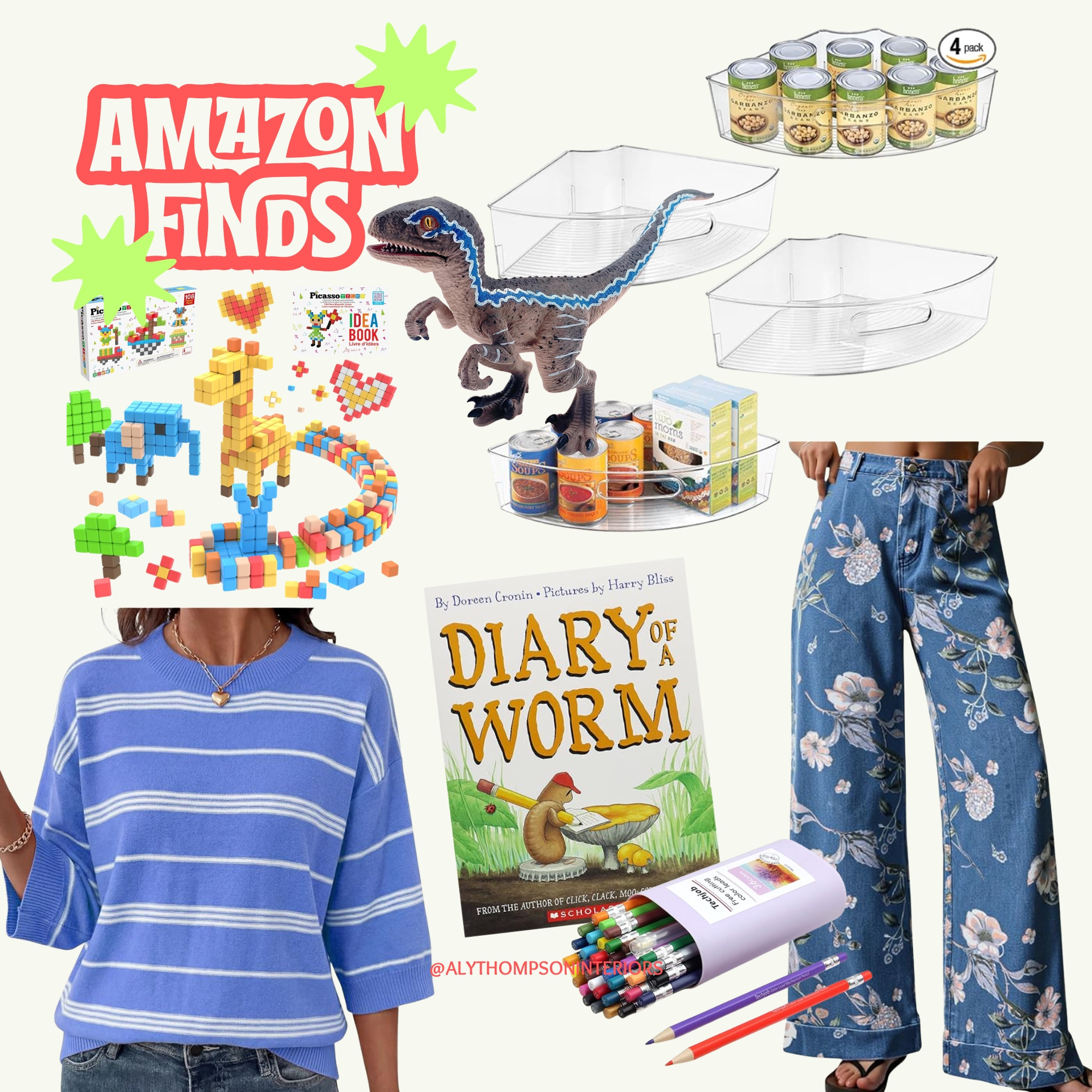 Amazon Finds | Floral Jeans | Blue Top | Kitchen Organization | Kids Magnet Blocks | Diary of a Worm Book | Kids Books | Colored Pencils | Kids Toys 

 #LTKmomlife #LTKHome #LTKKids