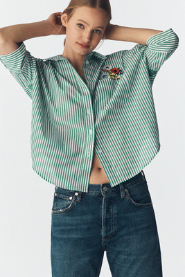 Mabel Boxy Oxford Embroidered Shirt by Maeve | Anthropologie (US)