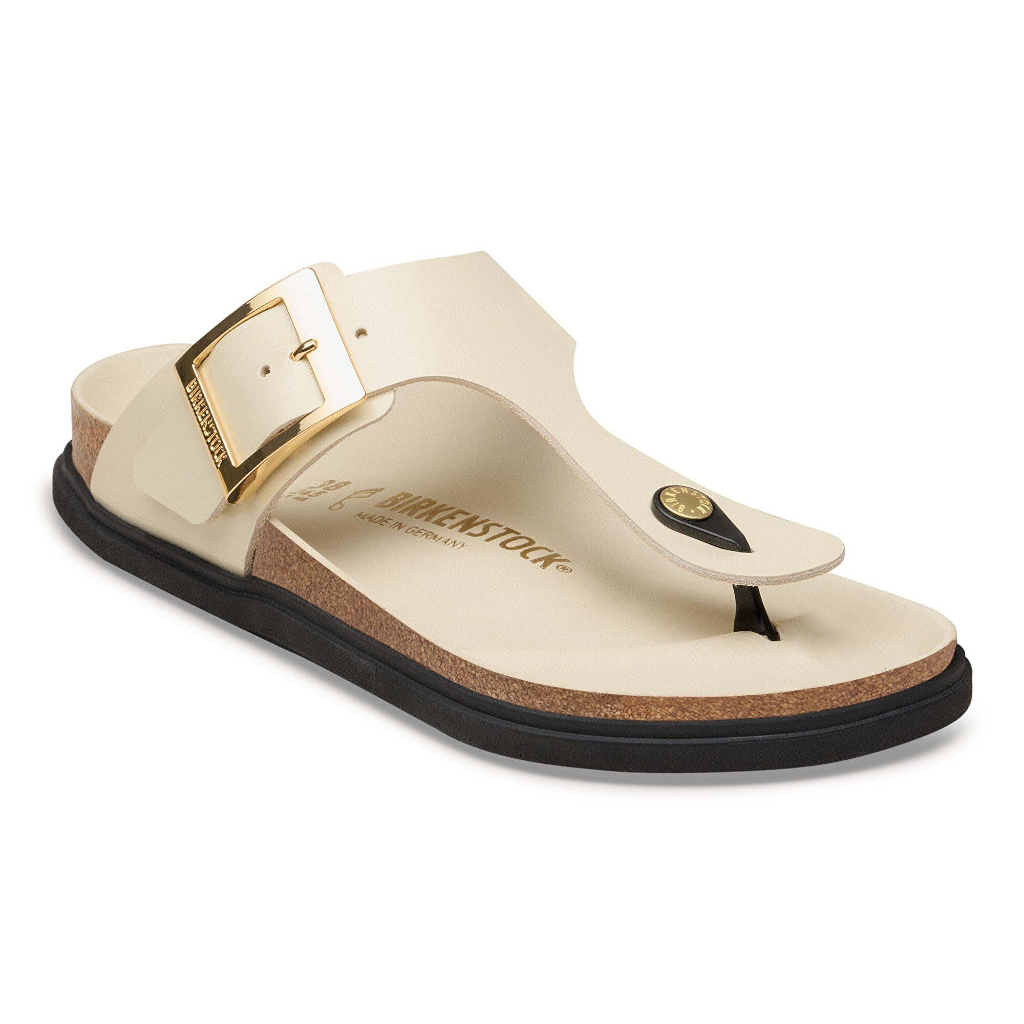 Gizeh Droplet Buckle Natural Leather Patent High Shine Ecru Thong Sandals | Birkenstock USA