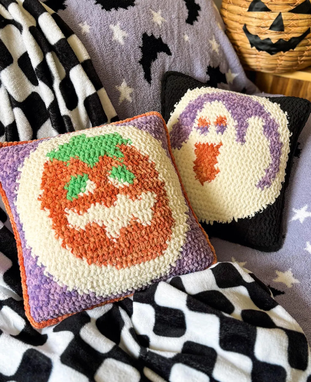 Crochet Halloween Sugar Cookie Throw Pillows –  Pillbury Pumpkin & Ghost | Etsy (US)