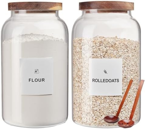 2 PCS Large Glass Jar with Airtight Wooden Lid Clear Glass Canisters with Spoon for Egg,Flour,Ric... | Amazon (US)