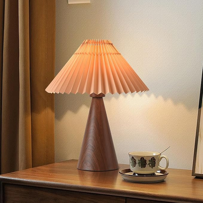 Ziqqeelam Wood Small Table Lamp, Mini Cute Table Lamp, Pleated Table Lamp,Wooden Grain Bedroom La... | Amazon (US)