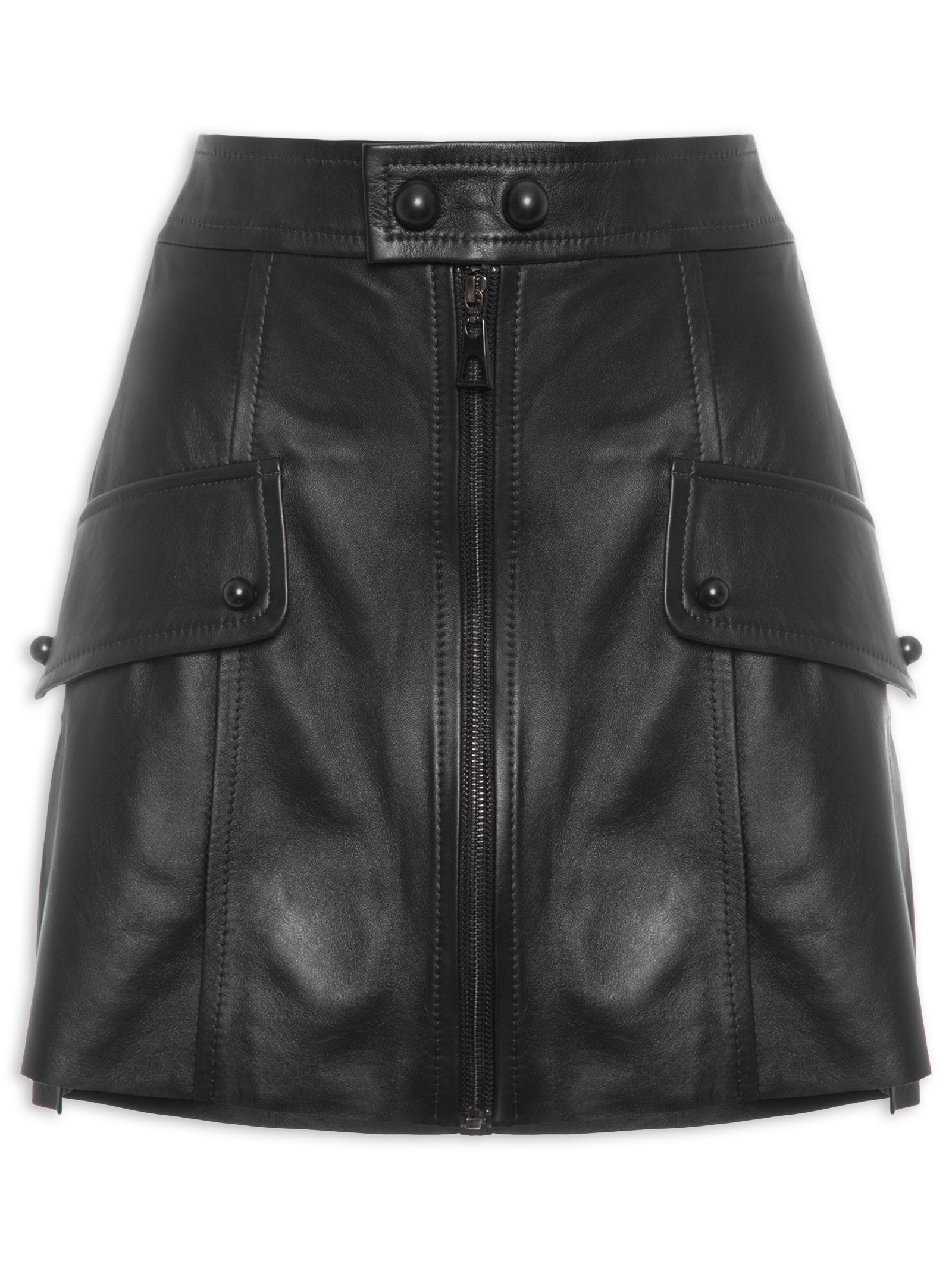 Saia De Couro Curta Double Zíperes - Preto | Shop2gether (BR)