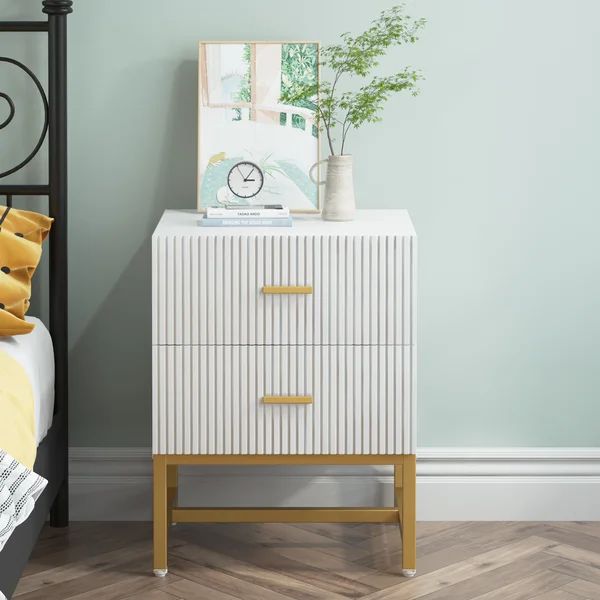 Evaliz 25.6'' Tall 2 - Drawer Iron Nightstand in White | Wayfair North America