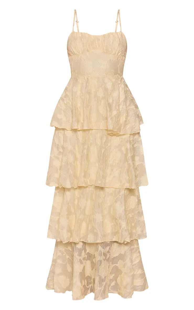 Lemon Textured Tiered Maxi Dress | PrettyLittleThing UK