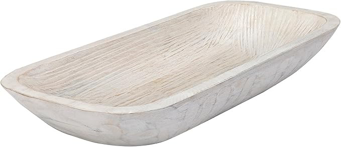 White Wooden Dough Bowl 19 Inch – Rustic Hand-Carved Mango Wood Centerpiece for Table Decor, Ca... | Amazon (US)