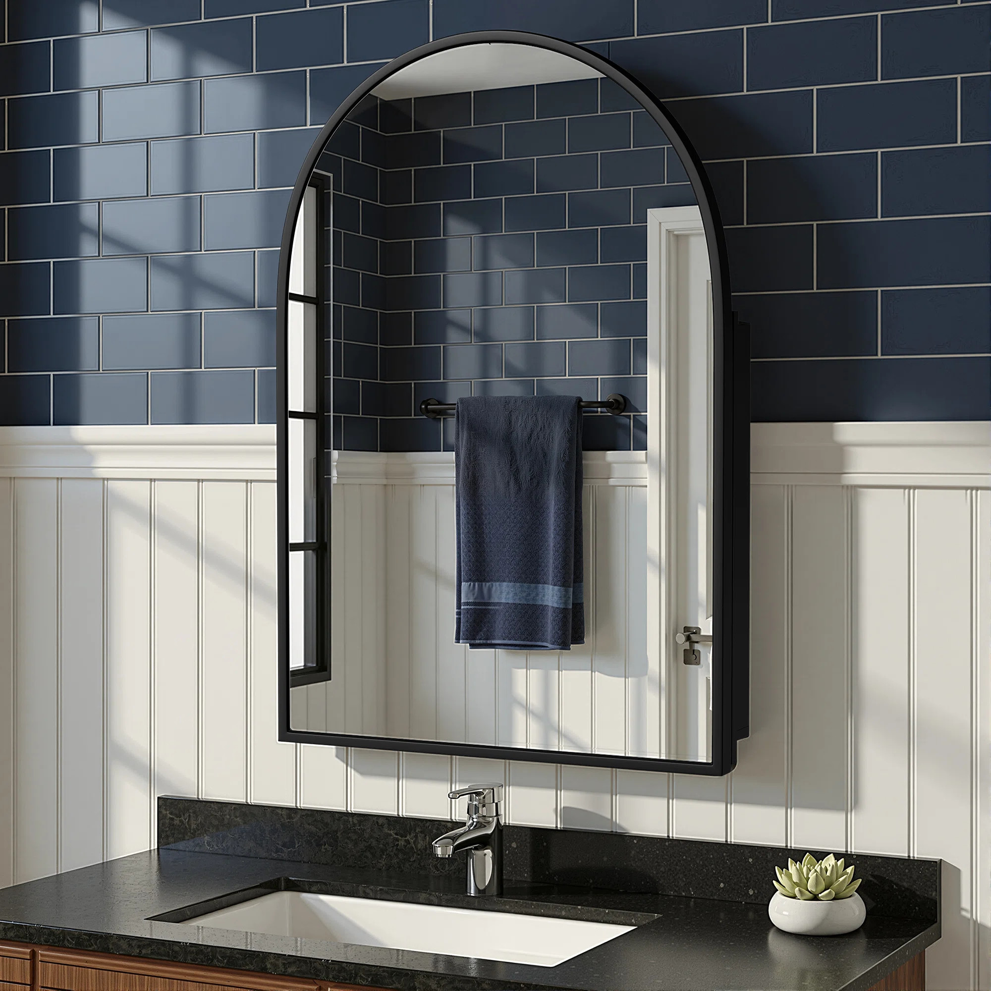 Hogsett Surface-mounted/Recessed Arch Bathroom Medicine Cabinet with Mirror with Adjustable Shelf | Wayfair North America