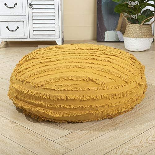HIGOGOGO Large Boho Stripe Floor Cushion, 24" Round Cotton Linen Floor Pillow Seating with Tassel... | Amazon (US)