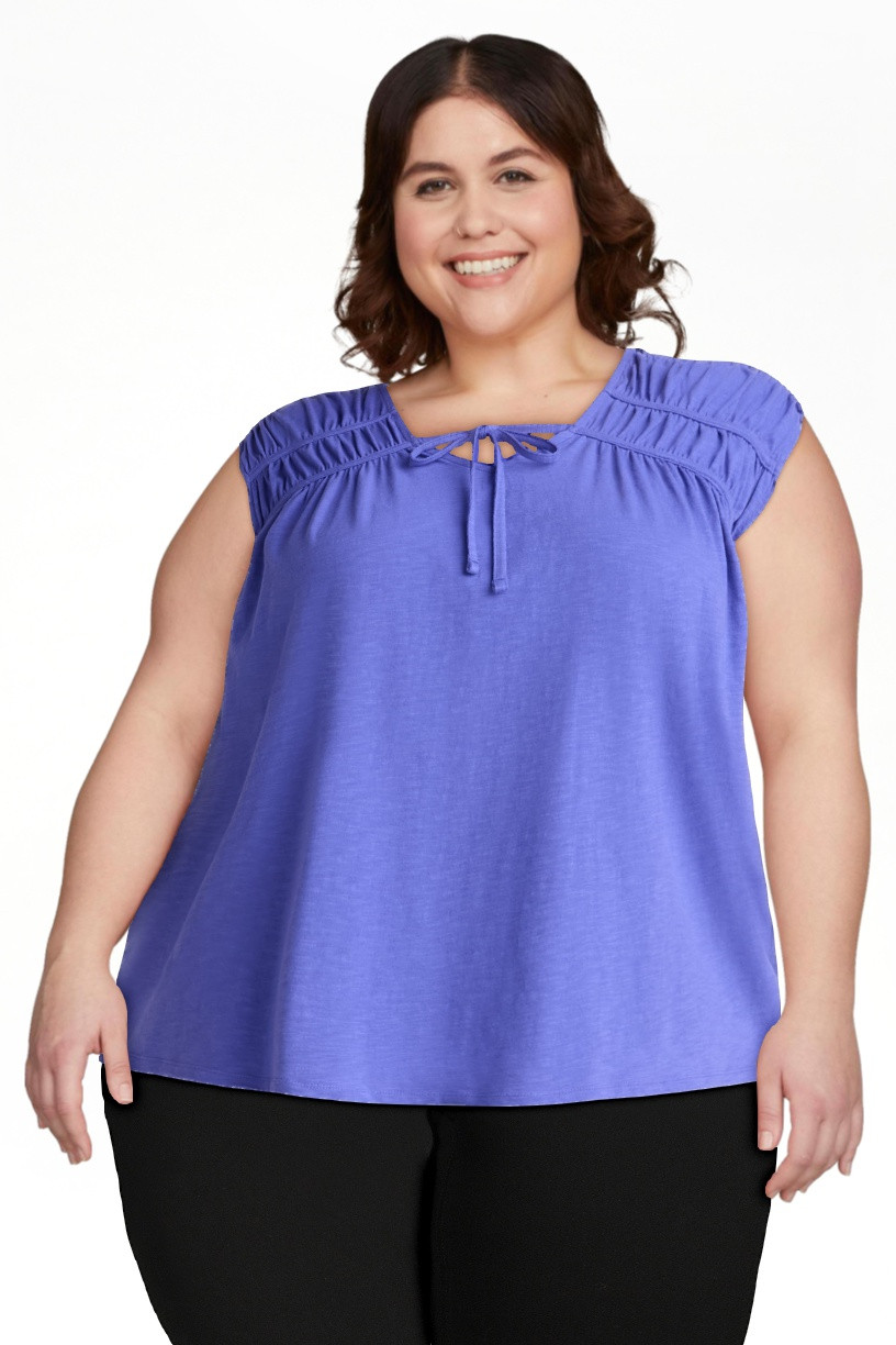 Terra & Sky Women's Plus Size Shirred Tie Top | Walmart (US)