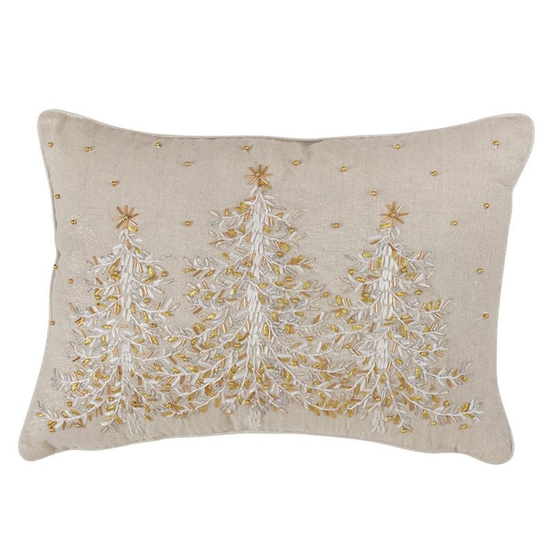 14"x20" Oversize Lumbar Embroidered Christmas Tree Throw Pillow Tan - Saro Lifestyle | Target