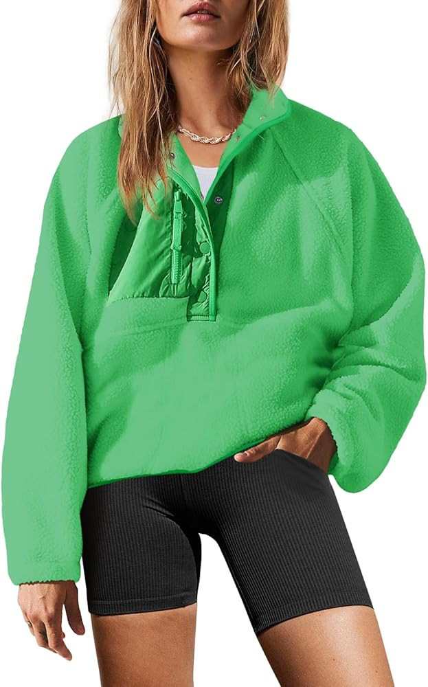 Yanekop Womens Fuzzy Fleece Pullover Sherpa Sweatshirt Long Sleeve Button Down Sweater Winter Fle... | Amazon (US)