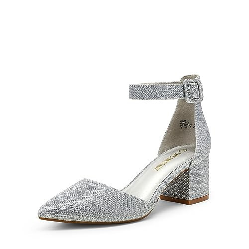 DREAM PAIRS ANNEE Pointed Toe Low Chunky Heels Pump Shoes,Size 5.5,Silver/Glitter,ANNEE | Amazon (US)