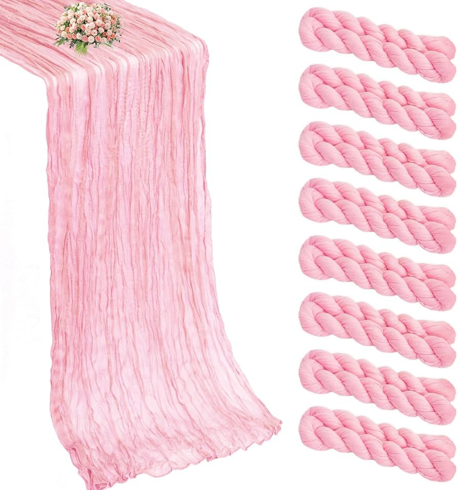 8 Pack Pink Cheesecloth Table Runner 21x120 Inch Boho Gauze Table Runners Rustic Light Pink Table... | Amazon (US)