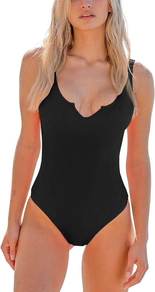 MELYUM Sport One Piece Swimsuit for Women High Cut Tummy Control Bathing Suits Low Back V Neck Sw... | Amazon (US)