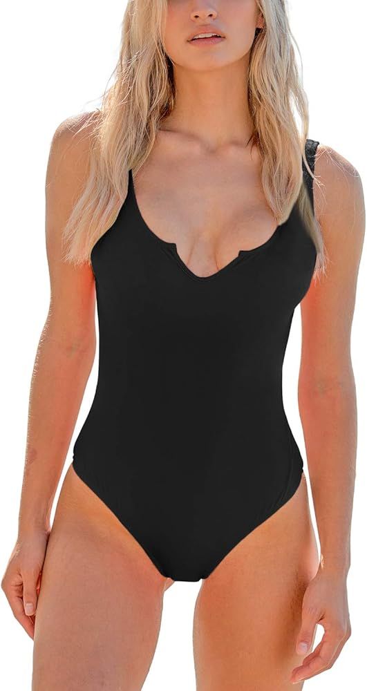 MELYUM Sport One Piece Swimsuit for Women High Cut Tummy Control Bathing Suits Low Back V Neck Sw... | Amazon (US)