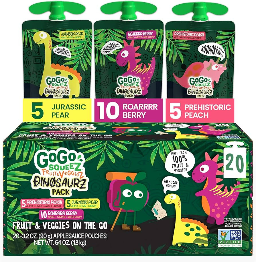 GoGo squeeZ Fruit & veggieZ Variety Pack, Jurassic Pear, Roarrrr Berry & Prehistoric Peach, 3.2 o... | Amazon (US)