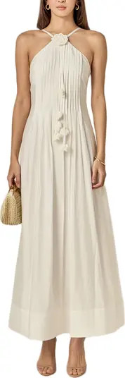 Crochet Flower Trim Pleated Maxi Dress | Nordstrom