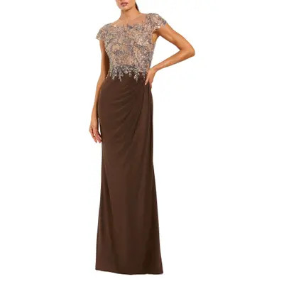 Mac Duggal Jersey Gown With Crystal Applique Sheer Bodice in Chocolate at Nordstrom, Size 12 | Nordstrom
